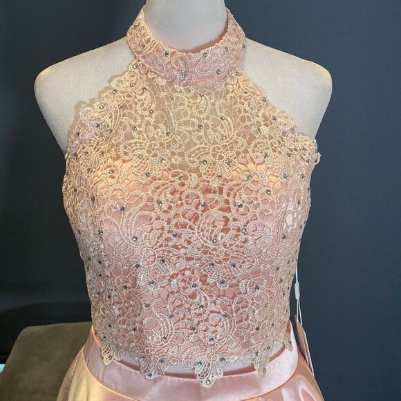 Women’s Satin & Lace Halter Short Prom Party Dress 2 Pieces Size 4 NWT - Picture 3 of 13